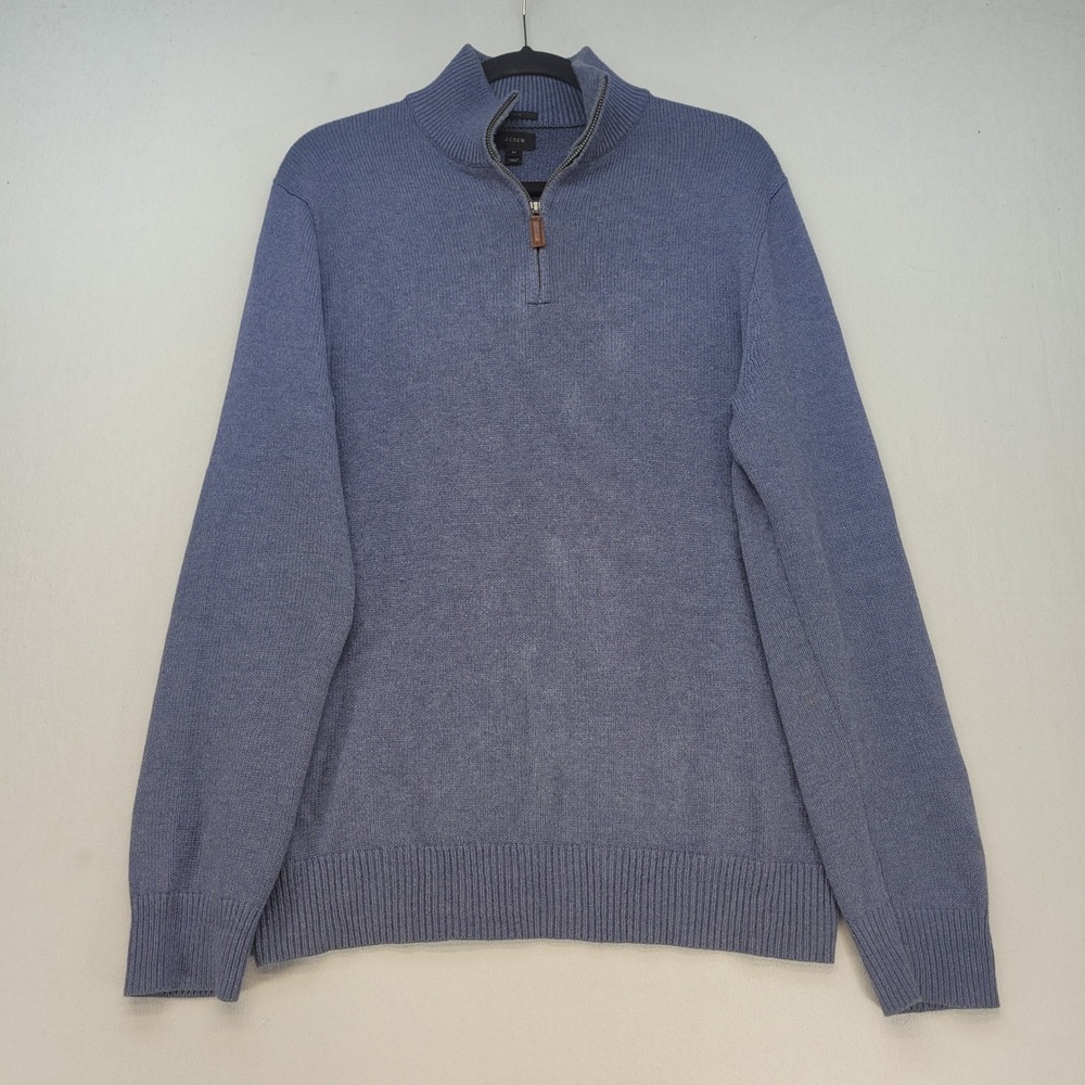J.Crew Quarter Zip Sweater Mens Medium Blue Slim Cotton Cashmere Mock Neck